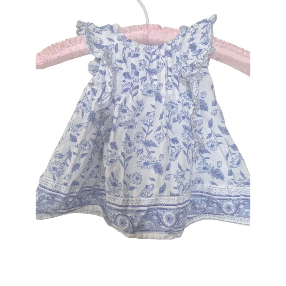 Cupcakes & Cashmere Light Blue and White Floral Ruffle DressSize 24 Months